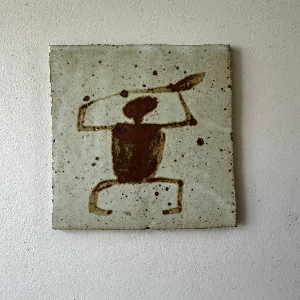 Artisanal Ancient Hawaiian Petroglyph Rustic Glaze Softly Textured Ceramic Tile
